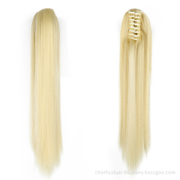 Wholesale Deep-Brown Long Straight Claw-Clip Drawstring Hairpiece Clip In Hair Tail Synthetic Hair Ponytails Extension For Women